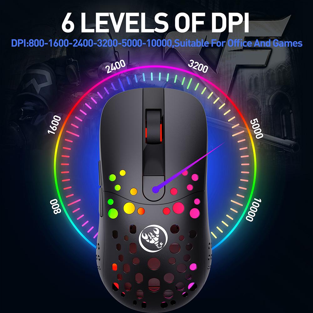 HXSJ T100 Type-C Wired & 2.4G Wireless 10000DPI Programmable RGB Backlit Mouse 6 Adjustable DPI Levels