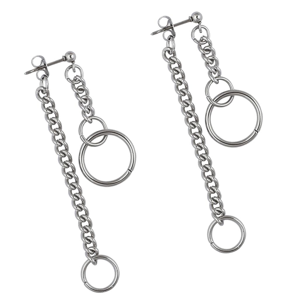 1 Pair Long Chain Tassel Hoop Drop Dangle Silver Color Ear Stud Earrings