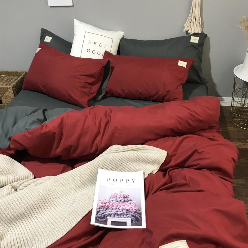 Bộ Chăn Chần Ga Gối Cotton Tici LIDACO - Đỏ Đô Ga Xám