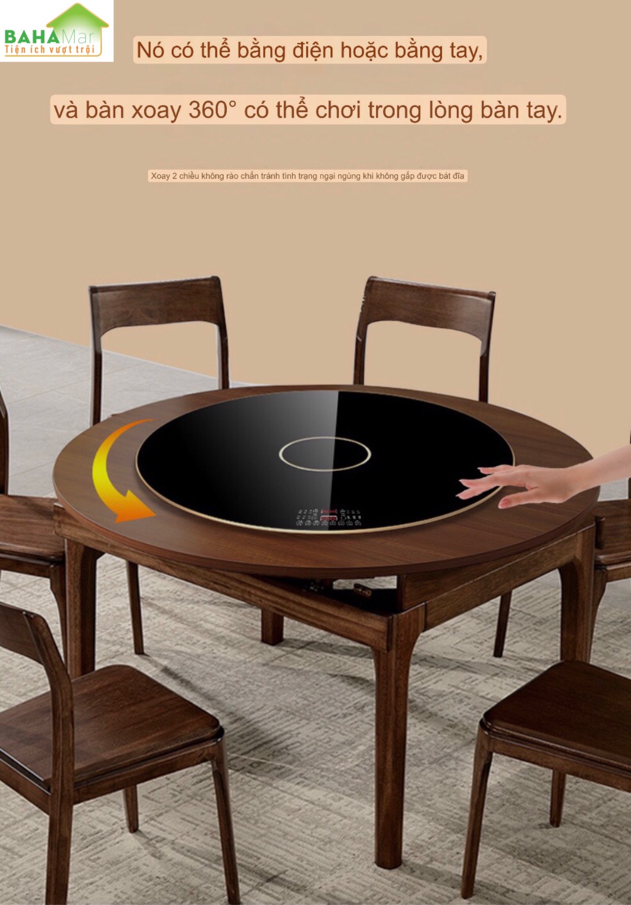 MÂM 68CM GIỮ ẤM MÓN ĂN SUỐT BỮA VÀ TÍCH HỢP KÈM BẾP NẤU LẨU Ở GIỮA CÓ THỂ XOAY TRÒN "BAHAMAR" Có thể làm chủ nhiệt độ theo ý bởi hệ thống điều khiển cảm ứng