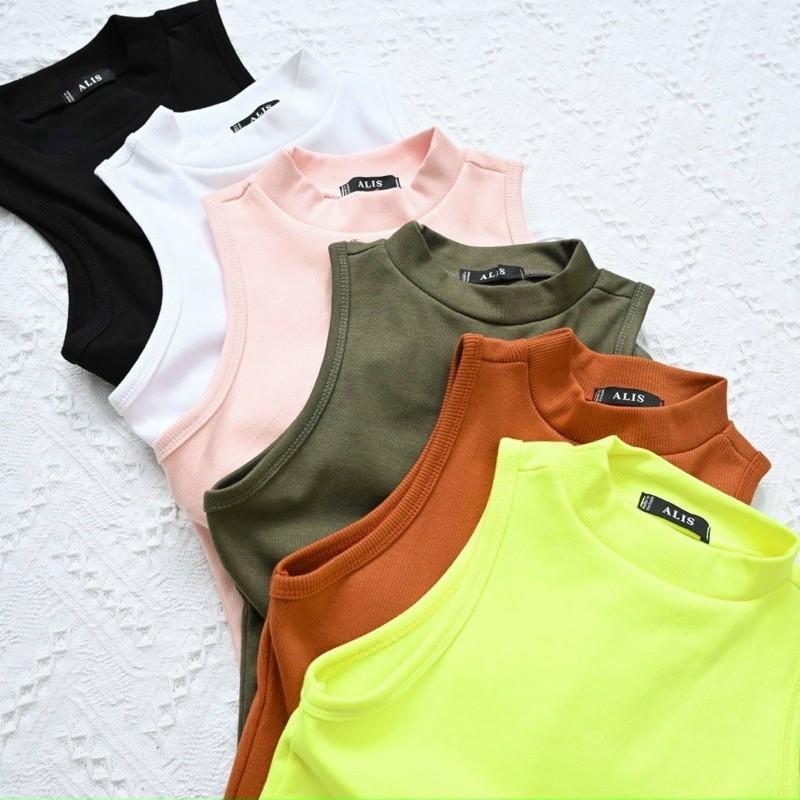 Áo Croptop Thun Gân Nữ 3 Lỗ Kiểu Trơn Sát Nách Cổ Lọ Áo Thun Gân Crop Top Crt Cổ Cao Không Tay Dáng Ôm Body Giá Rẻ Đen