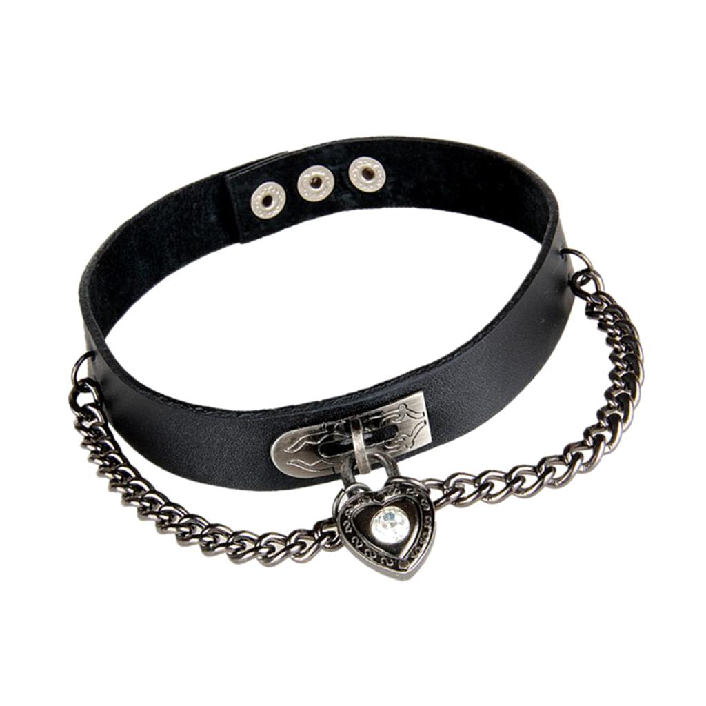 Vintage Black Fashion PU Choker Necklace Love Heart Alloy Pendant Collar