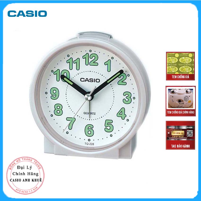 Đồng Hồ Để Bàn Casio TQ-228-7DF Màu Trắng - Có Báo Thức  - Kích Thước Vỏ ( 8.6 cm )