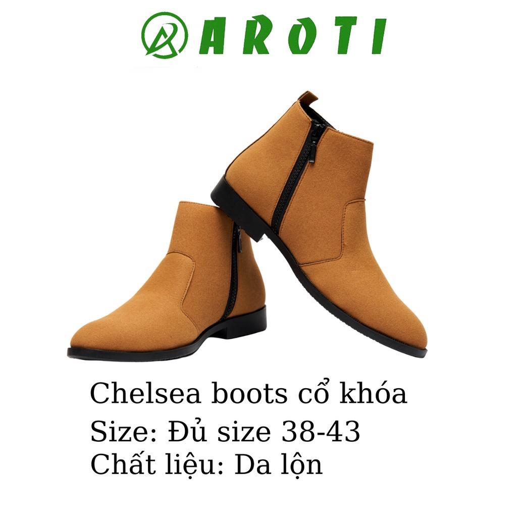 Giày chelsea boots nam, cổ khóa, đế khâu chắc chắn-cb521 NÂU NHÁM