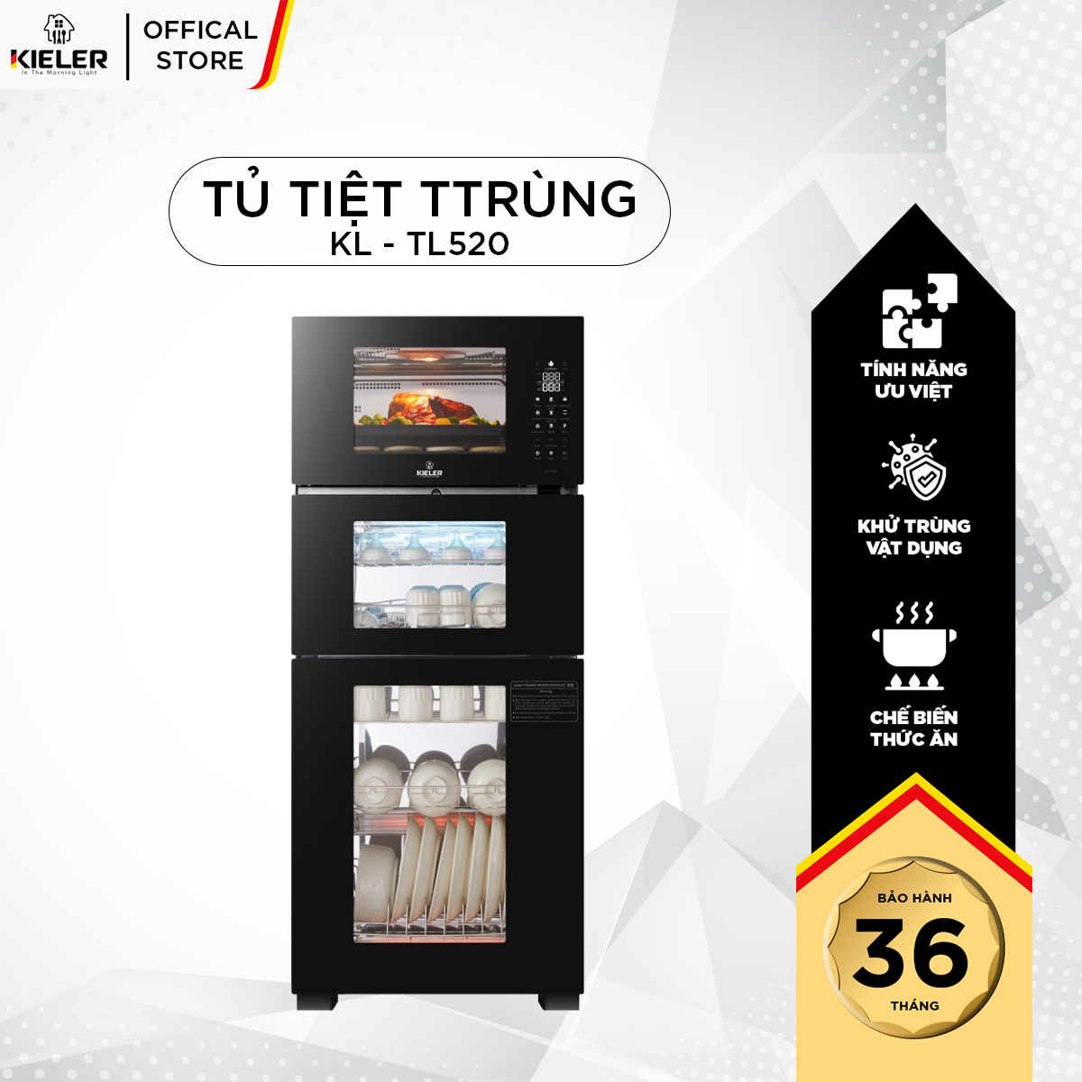 Tủ khử trùng Kieler KL- TL 520 2 in 1 tích hợp lò chiên thức ăn và khử trùng đồ dùng bếp đa dạng chức năng sấy khử trùng - Hàng Chính Hãng