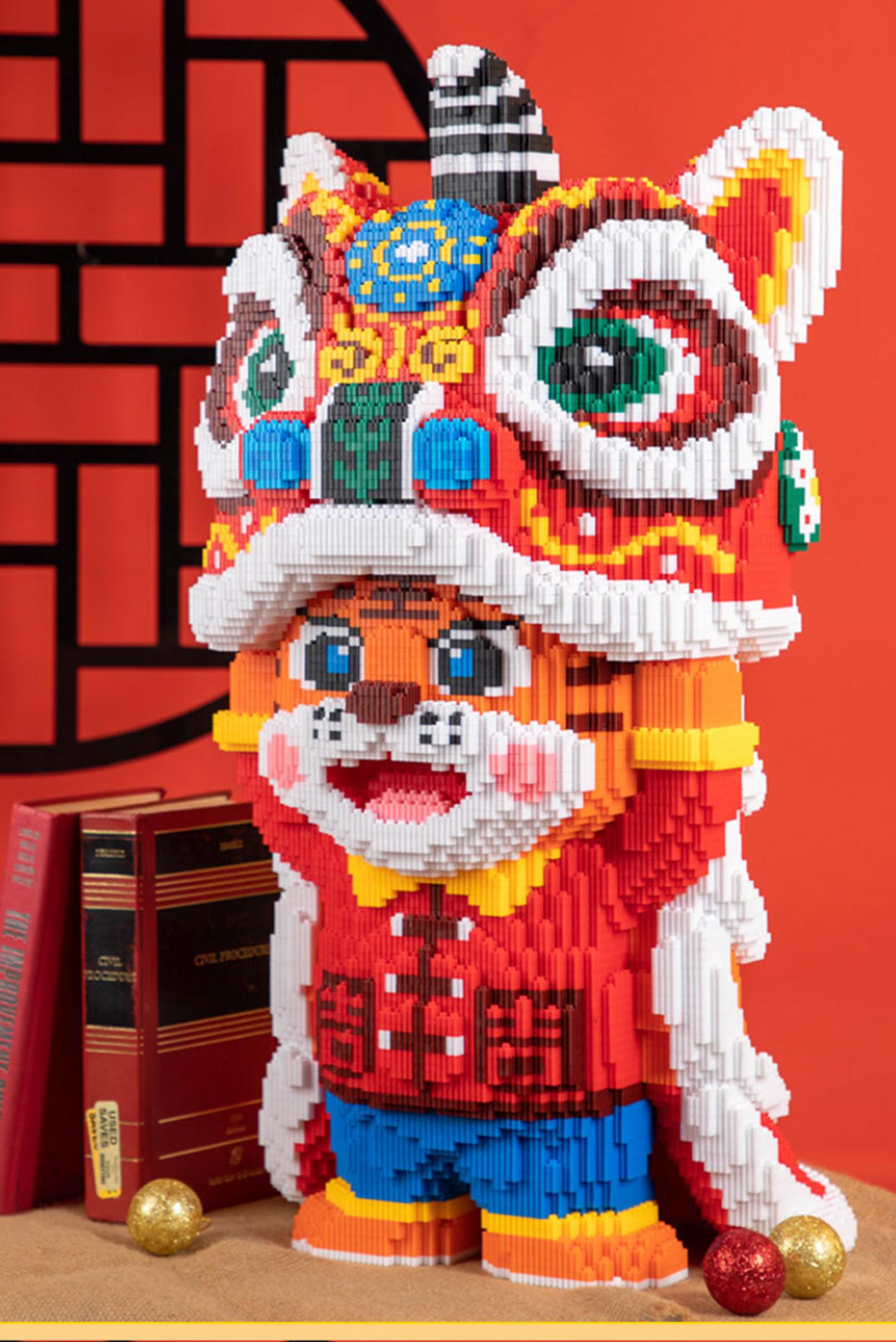 Đồ chơi xếp hình trẻ em hình chú hổ múa lân dễ thương Xinh xắn đẹp