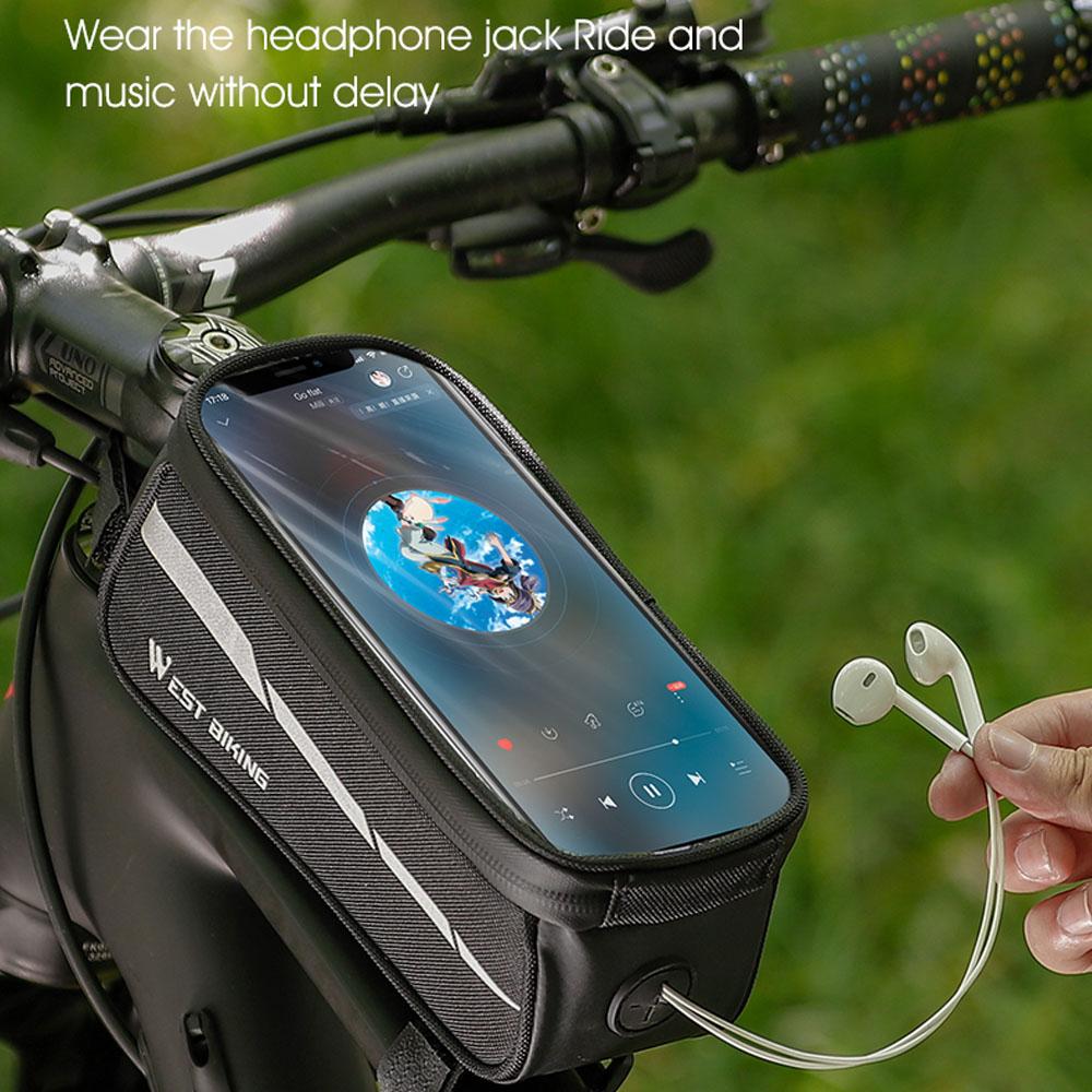 WEST BIKING 1L Bicycle Bag Reflective Bike Frame Fronttube Bag Touchscreen Mobilephone Bag Cycling Bag Road Bike Accessories