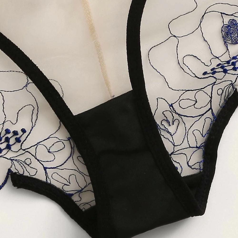 Áo Ngực Sexy Bộ Thêu Hoa Quan Điểm Ren Lưới Quá Khổ Bộ Đồ Lót Nữ Bralette Trong Suốt Áo Ngực Quần Bộ