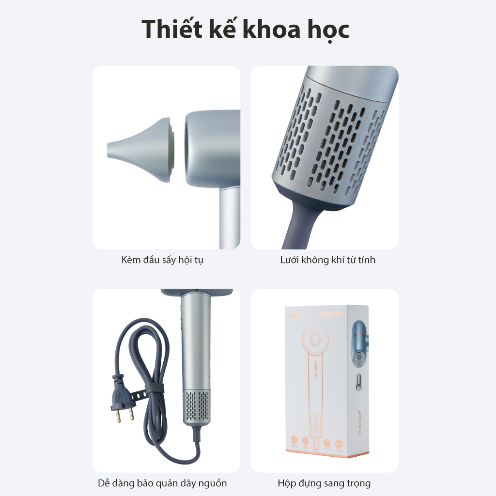 Máy Sấy Tóc Công Nghệ Ion Âm SAMONO Không gây hư tóc Quạt gió mạnh mẽ Tiếng Ồn Thấp Công Suất 900W SW-HD900 HÀNG CHÍNH HÃNG BH 12 THÁNG