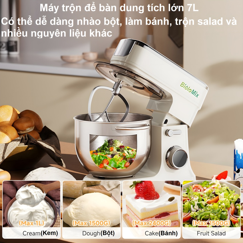 Máy trộn bột, xay thịt, nhồi xúc xích 6 trong 1 thương hiệu Mỹ cao cấp Biolomix BM606EG - Hàng Nhập Khẩu