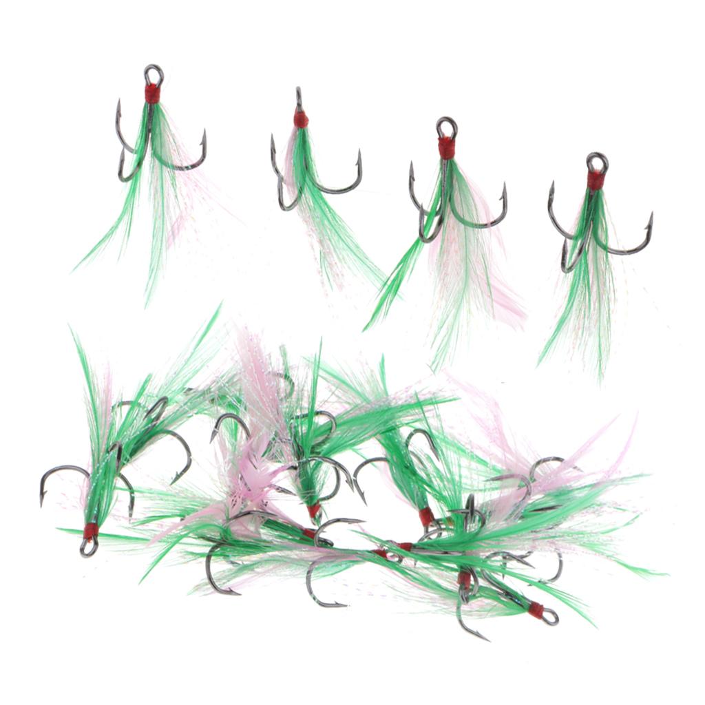 20pcs Feather Fishing Hooks Treble Barbed Squid Fly Tying Lures Baits