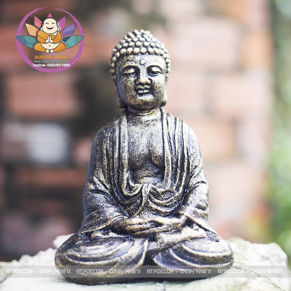 Tượng Phật Thích Ca- Đá mạ đồng - Trang Trí Hồ Thủy Sinh, bể cá, phòng thờ - Cao 16.5cm