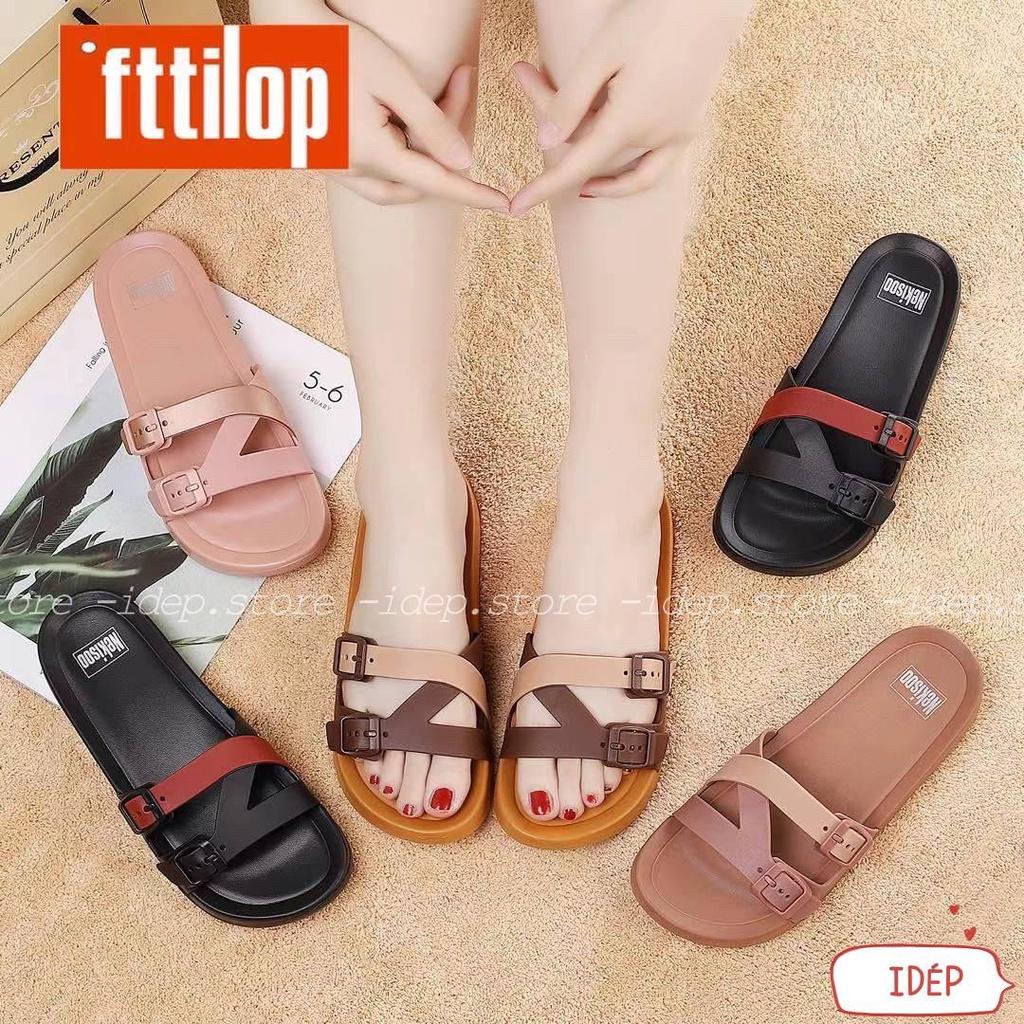 Dép nữ quai ngang da 2 khuy Muffin đế PU siêu nhẹ siêu bền chất lương cao iDÉP- DL279