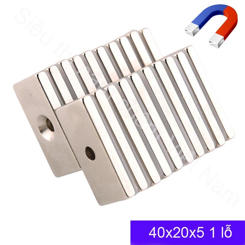 Nam châm hình chữ nhật 40x20x5mm có 1 lỗ bắt vít từ tính mạnh