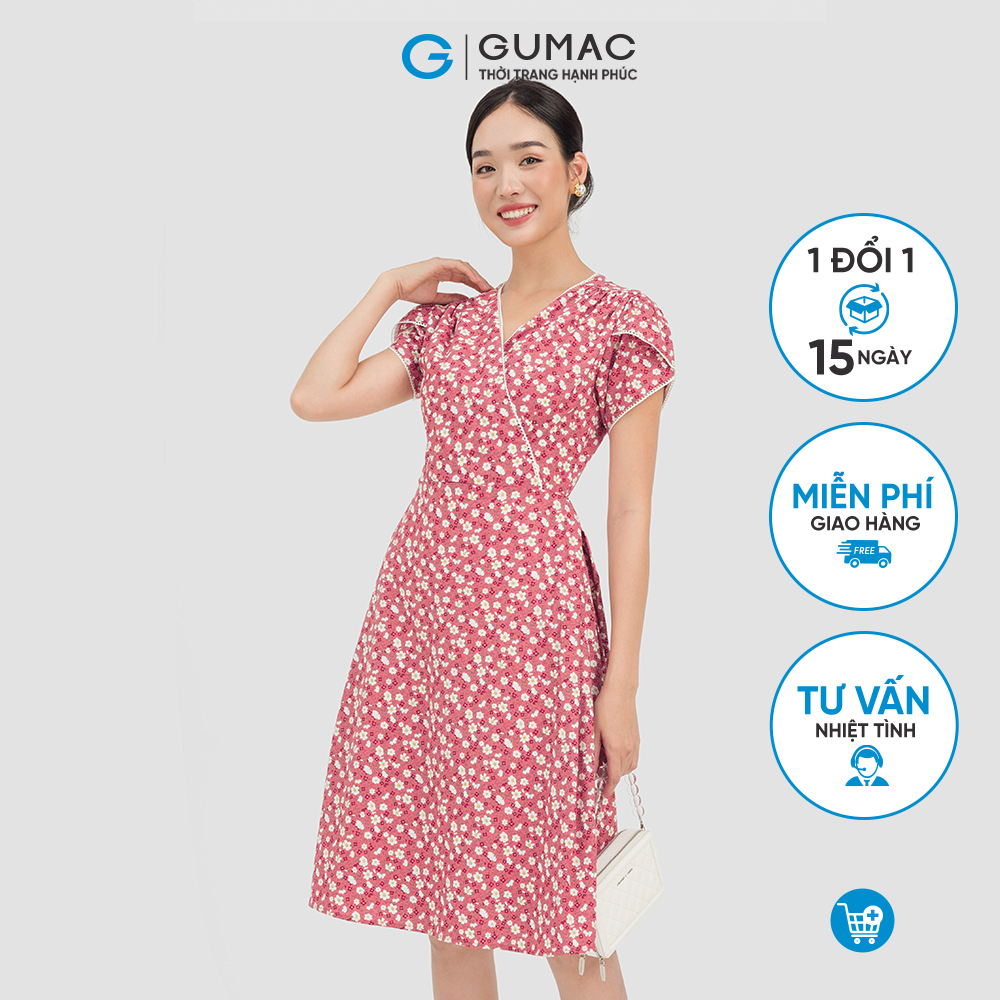 Đầm nữ GUMAC DC07016 dáng suông đăng ten đắp chéo