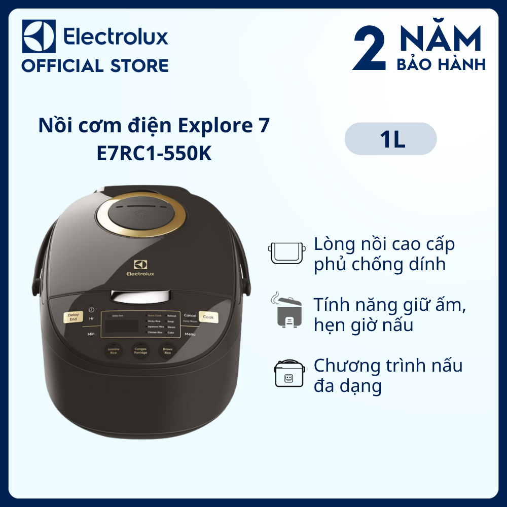 Nồi cơm điện Electrolux Explore 7 E7RC1-550K - Van thoát hơi giữ độ sôi luôn ổn định, lòng nồi bằng hợp kim cao cấp phủ chống dính [Hàng chính hãng]