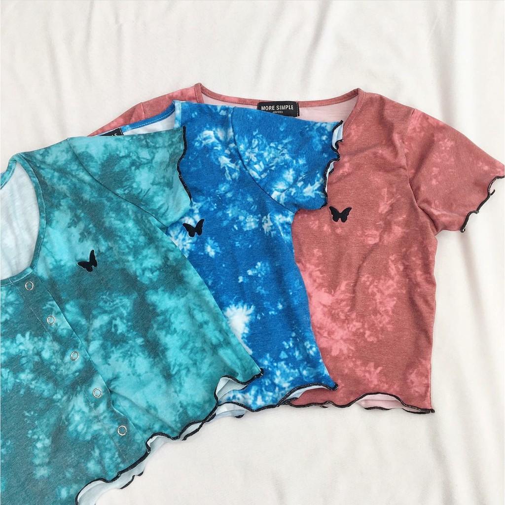 Áo Croptop Nữ Tay Ngắn Tiedye Butterfly In Loang Màu Ulzzang (Ảnh Thật