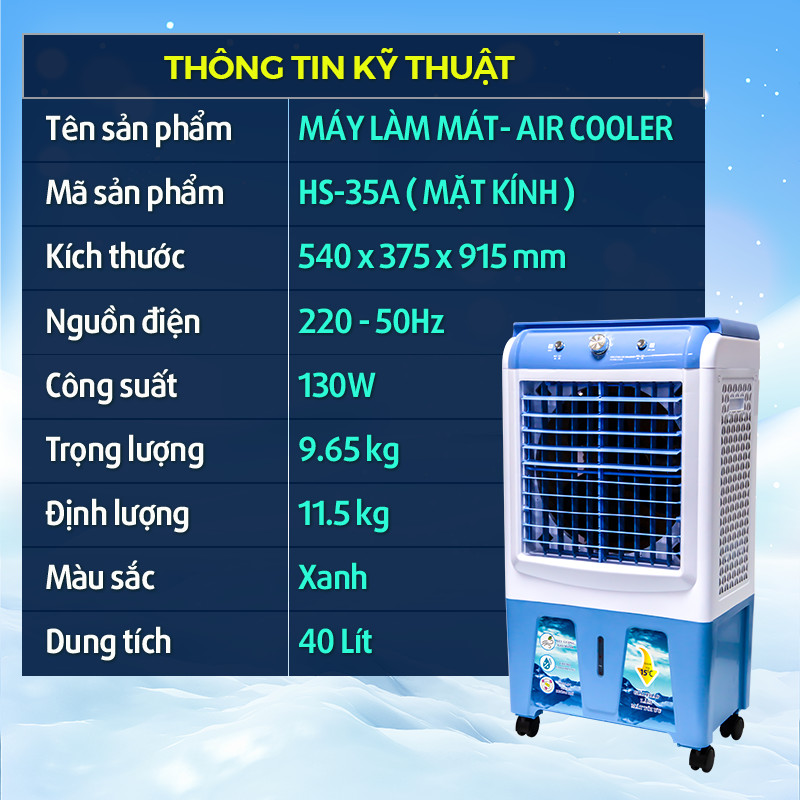 Quạt Điều Hòa Làm Mát Bằng Hơi Nước Dung Tích 40L, Công Suất 130W, Siêu Mát Với 3 Cấp Gió Giúp Làm Mát Nhanh, Tiết Kiệm Điện