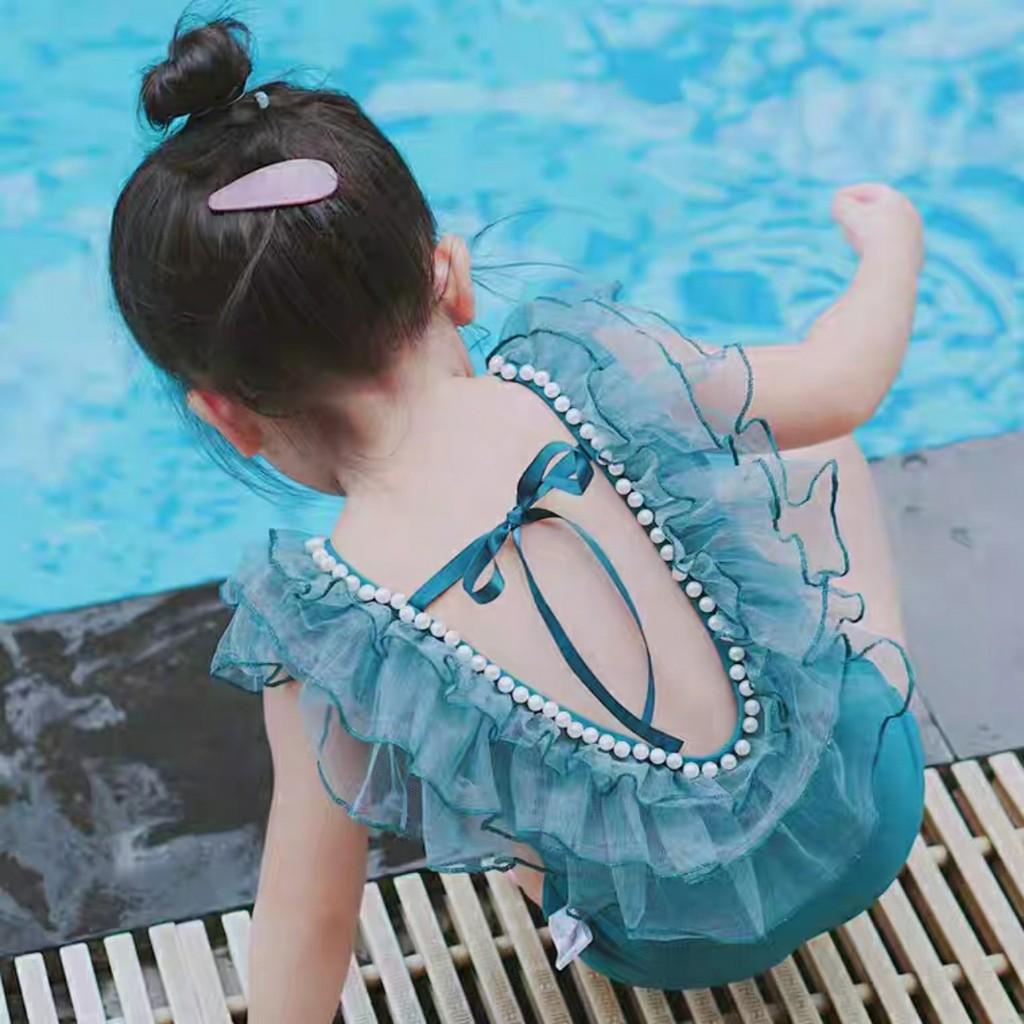 Bikini đồ bơi công chúa viền ren đính ngọc cực xinh cho bé gái