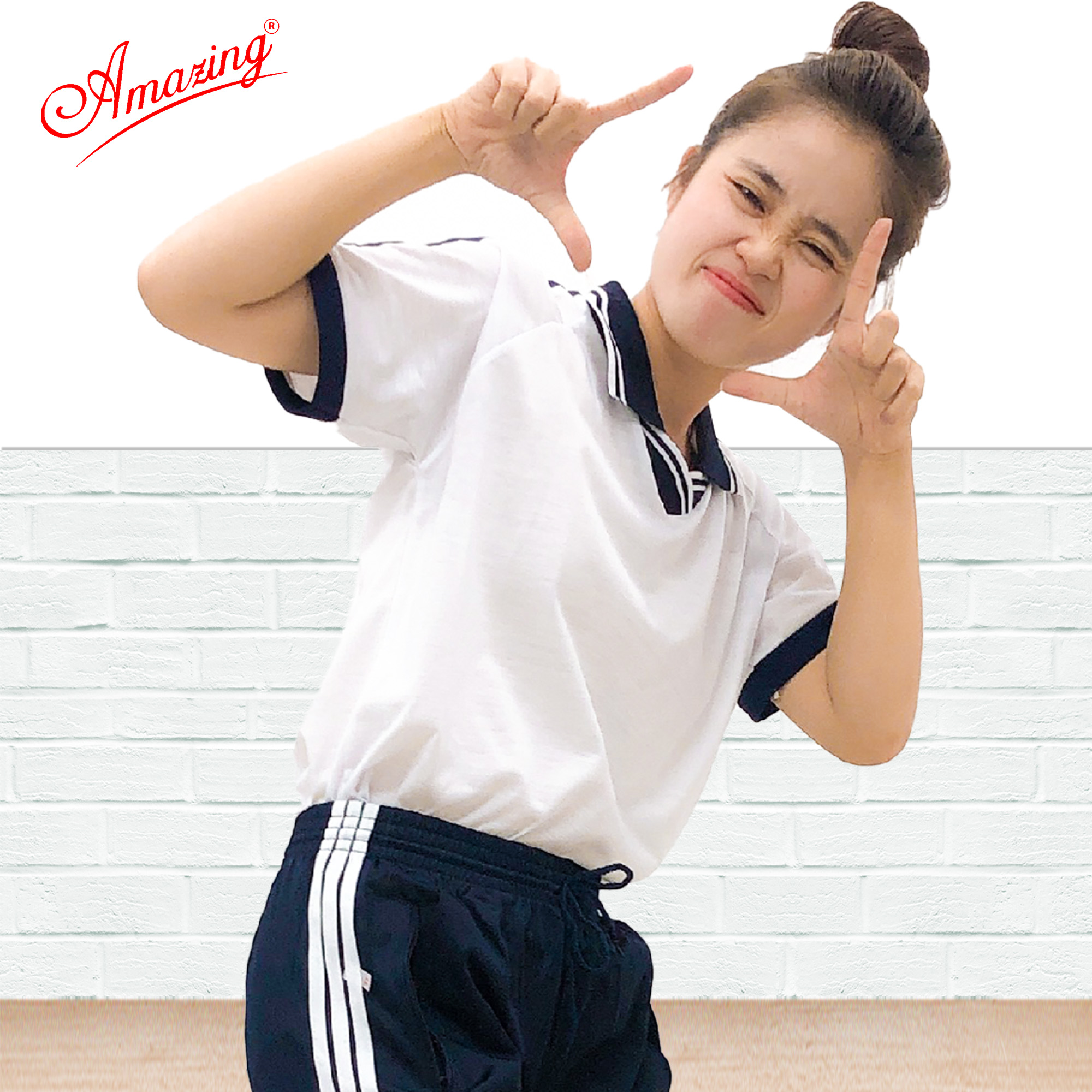 Áo thun thể dục thương hiệu Amazing cho bé gái, cổ bẻ và cổ tròn, đồng phục thể thao cho học sinh nam nữ các cấp