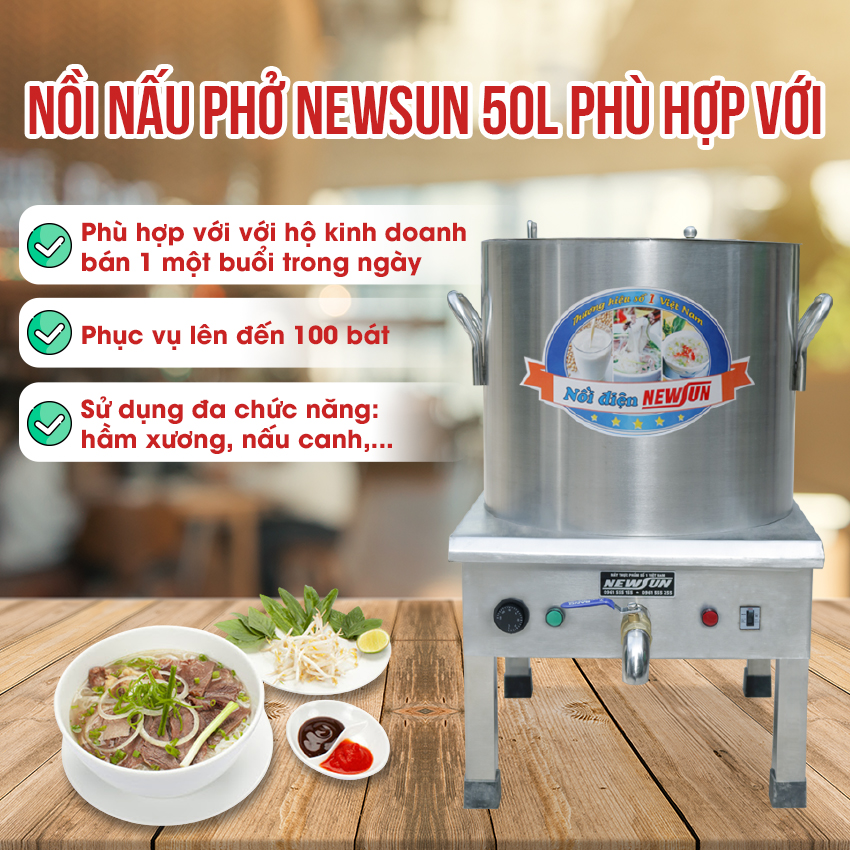 Nồi Nấu Phở Điện Liền Nồi NEWSUN 50L