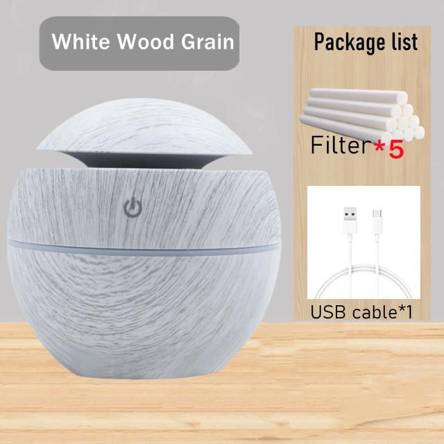 130ML USB Máy Tạo Độ Ẩm Không Khí Điện Máy Khuếch Tán Tinh Dầu Phun Sương Vân Gỗ Xông Tinh Dầu Mini Có 7 Đèn LED Dành Cho Xe Hơi văn Phòng Nhà