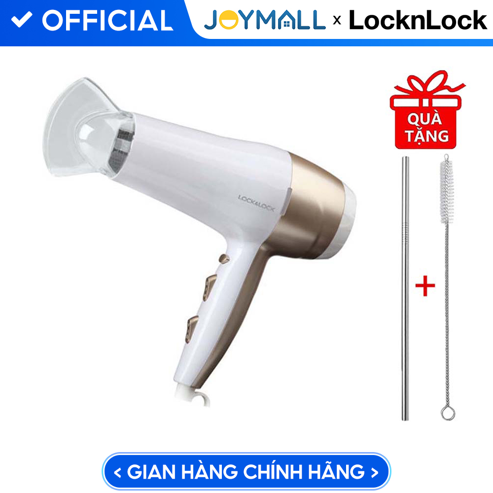 Máy Sấy Tóc Lock&Lock ENA136WHT 2000-2200W (Màu Trắng) - Hàng chính hãng, Tặng Kèm Ống Hút Inox Và Cọ Rửa Ống Hút