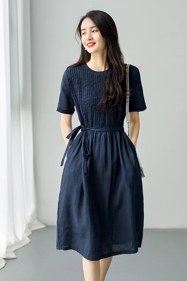 Đầm suông Linen tay ngắn dáng suông trẻ trung, phong cách Hàn Quốc - Haint Boutique