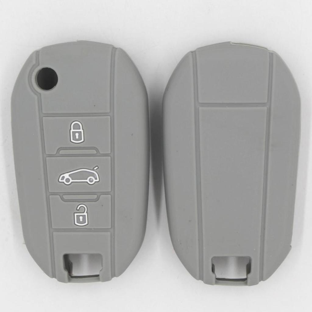 Silicone Car Key Case for Folding Remote Key Fob Case Shell 3 Buttons Gray