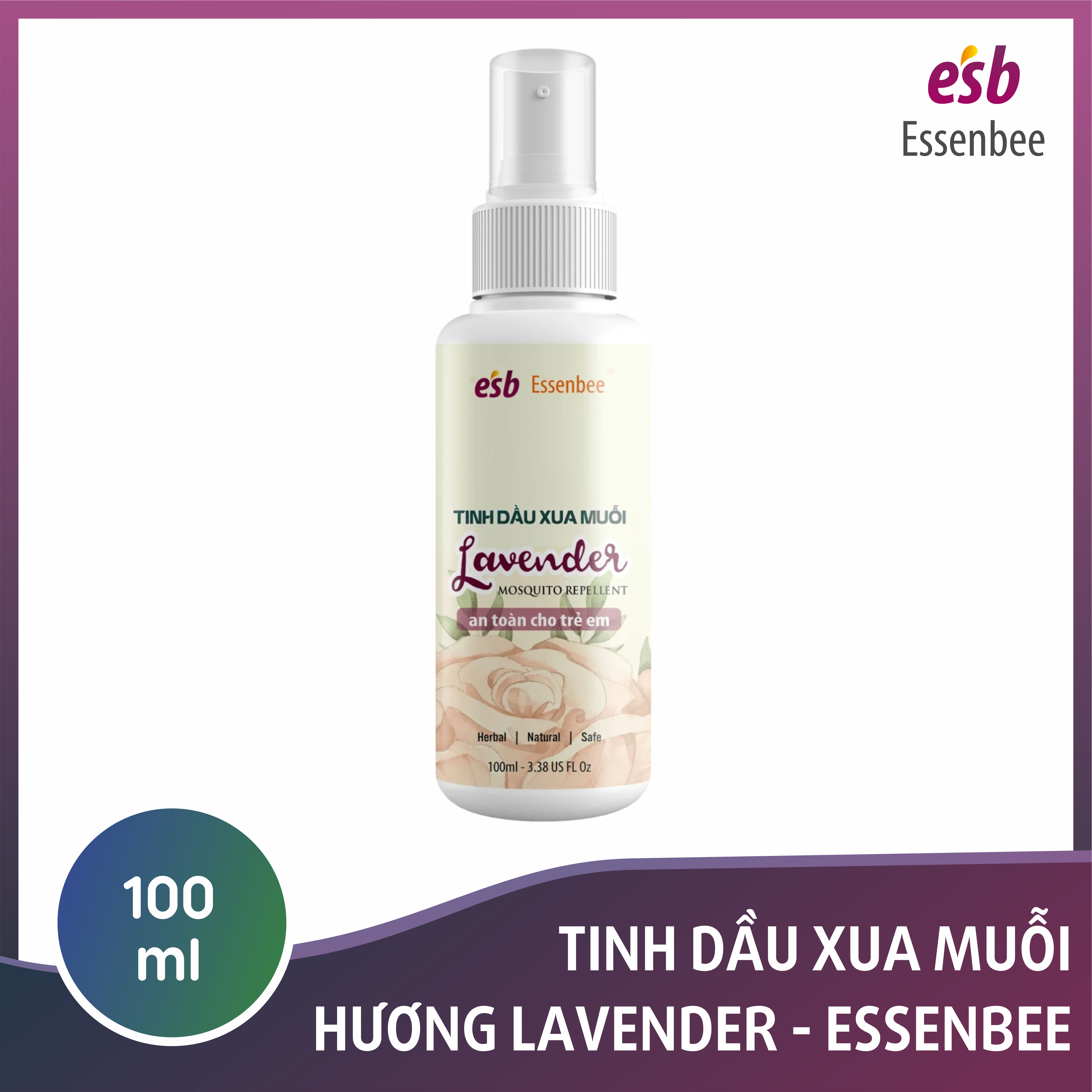 Tinh dầu xịt xua muỗi Lavender – Essenbee – 100ml - An toàn khi sử dụng cho không gian có trẻ em