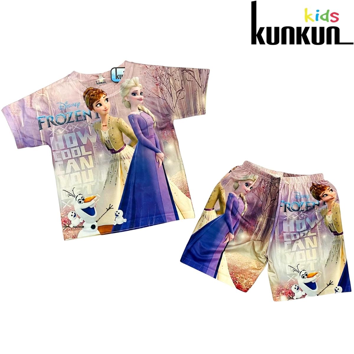 Quần áo trẻ em KUNKUN TP825 in 3d hình elsa size đại từ 10-60kg chất thun lạnh cho bé gái