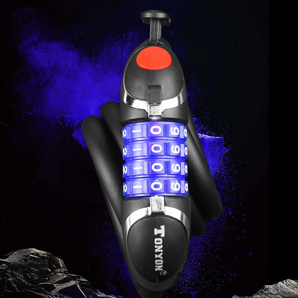 Khóa dây xe đạp TONYON mật khẩu 4 số có đèn led dây khóa bằng thép cứng cáp