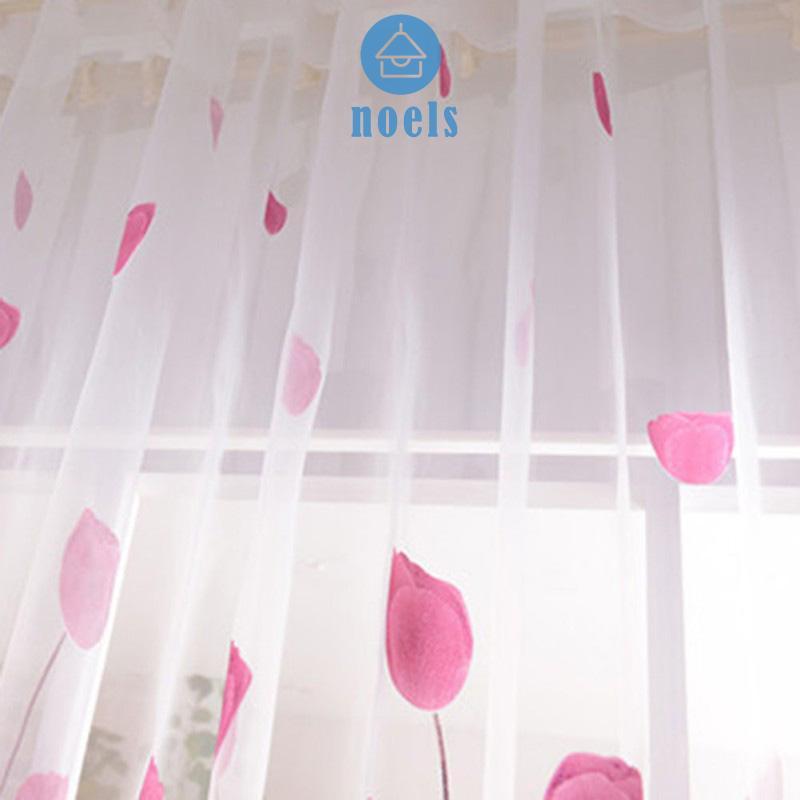 Rèm cửa sổ Vải Voan In Hình Hoa Tulip Kích Thước 200x100cm
