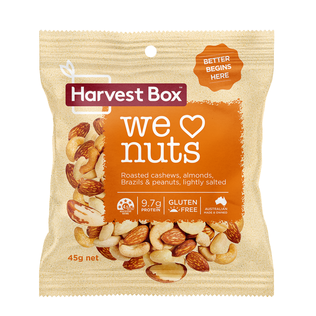 Hạt Dinh Dưỡng Hạnh Nhân, Hạt Điều We Love Nuts Harvest Box gói 45g