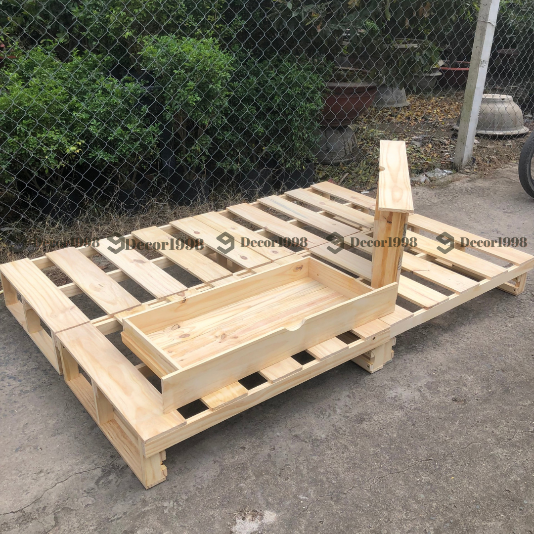 GIƯỜNG NGỦ CÓ HỘC KÉO, PALLET LÓT NỆM CAO 20CM HỘC KÉO GỖ THÔNG MỚI NHẬP KHẨU