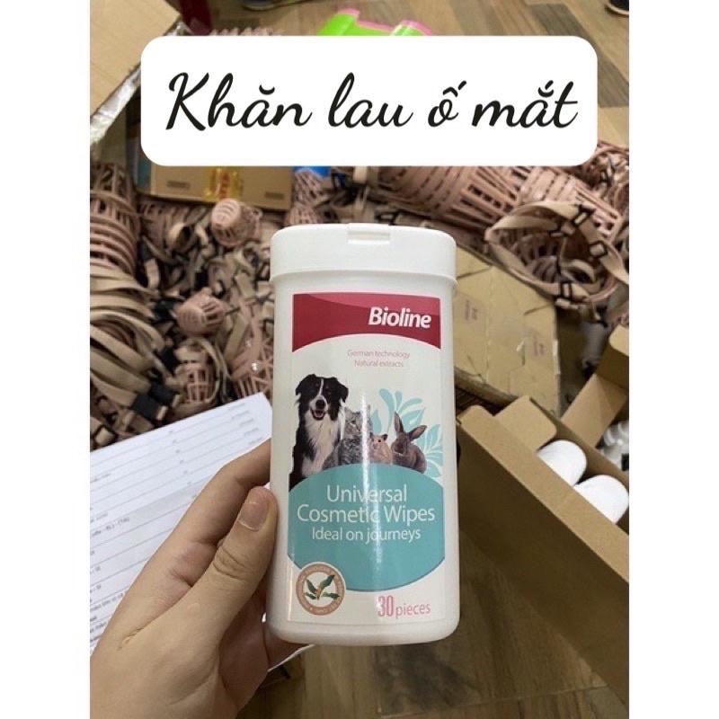 Khăn lau ố mắt Bioline dùng cho chó mèo hay chảy nước mắt