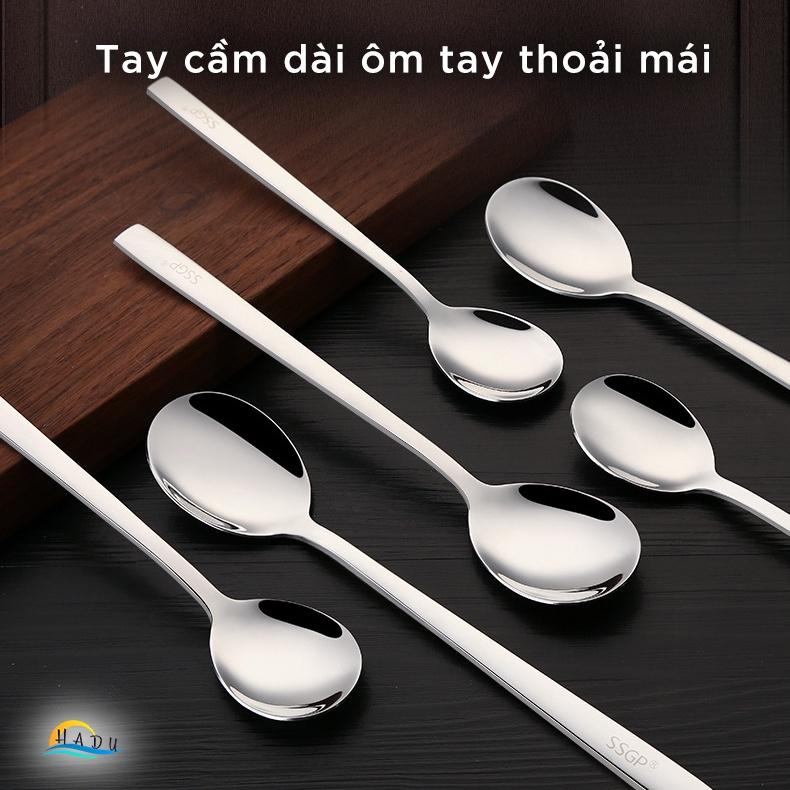 [6 Cái] Thìa Muỗng Inox Cán Dài 304 Cao Cấp Ăn Phở Đạt Tiêu Chuẩn Chất Lượng Đức HADU