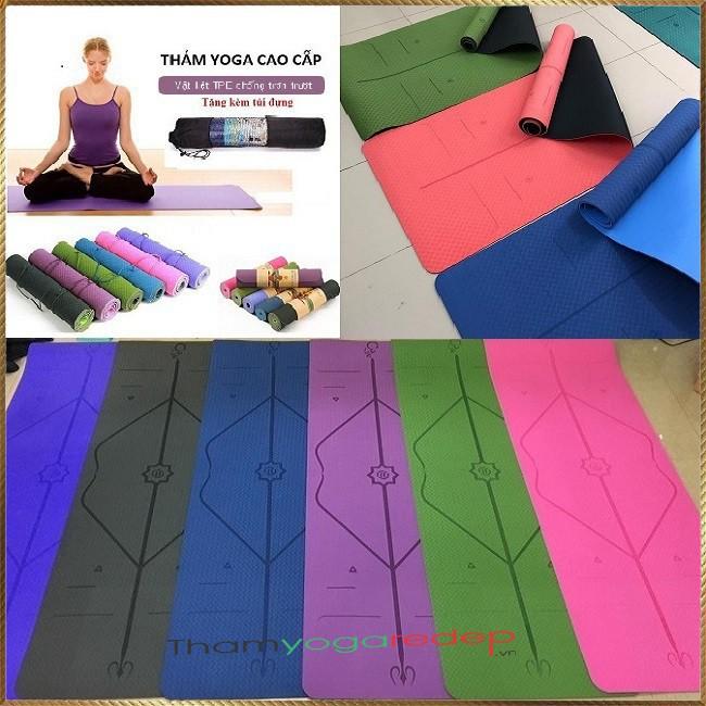 Thảm tập Yoga chống trượt định tuyến 6mm  cao su 2 lớp cao cấp thấm mồ hôi ( TẶNG KÈM TÚI ĐỰNG