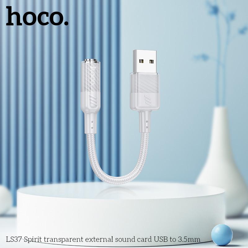 Dây cáp chuyển đổi âm thanh 3.5 Hoco LS37 Spirit cho tai nghe USB, Type C to 3.5 hàng chính hãng - USB ra 2 cổng 3.5