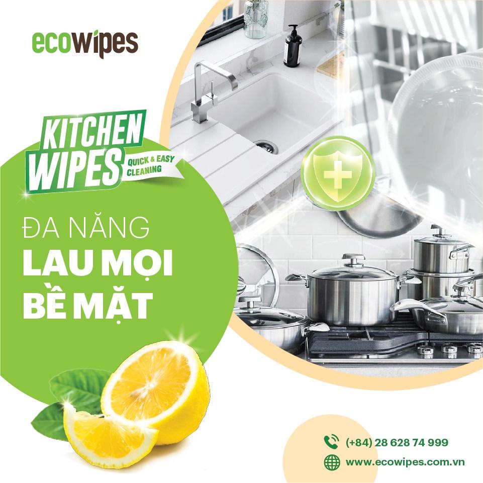 Combo 10 gói khăn giấy ướt lau bếp KitchenWipes gói 42 tờ size 30x20cm giúp làm sạch dầu mỡ các vết bẩn cứng đầu