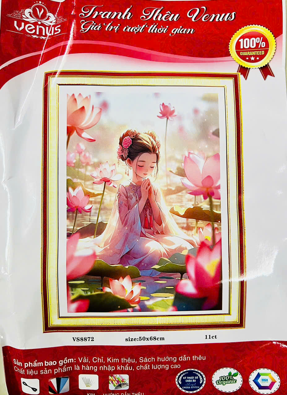Tranh thêu kín cô gái vs8872, kích thước 50 x 68 cm