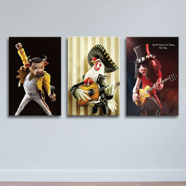 Bộ 3 Tranh Ép Gỗ MDF Treo Tường Hình Thú "Singers" W565