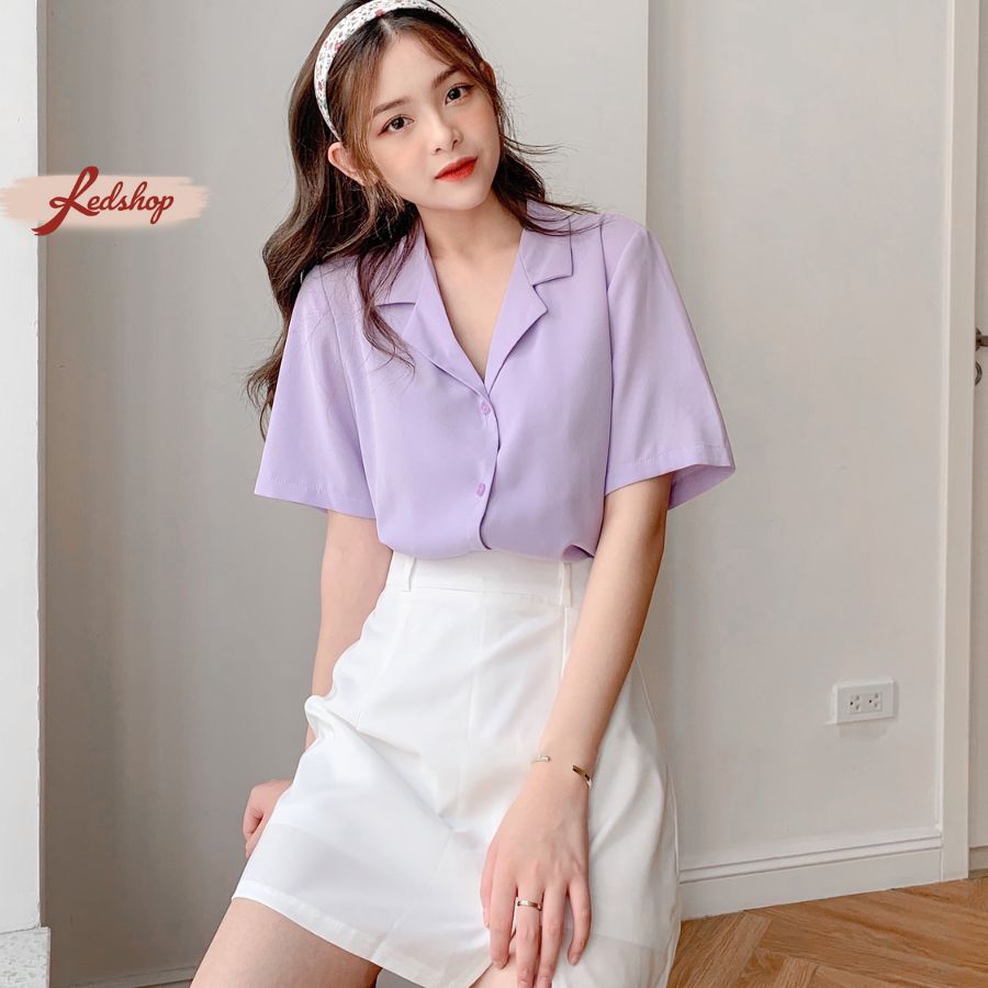 Áo sơ mi nữ basic tay lỡ cổ vest phong cách Hàn Quốc Red Shop 28724