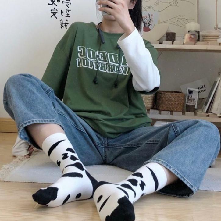 Tất Nữ Cổ Cao Họa Tiết Bò Sữa Trẻ Trung