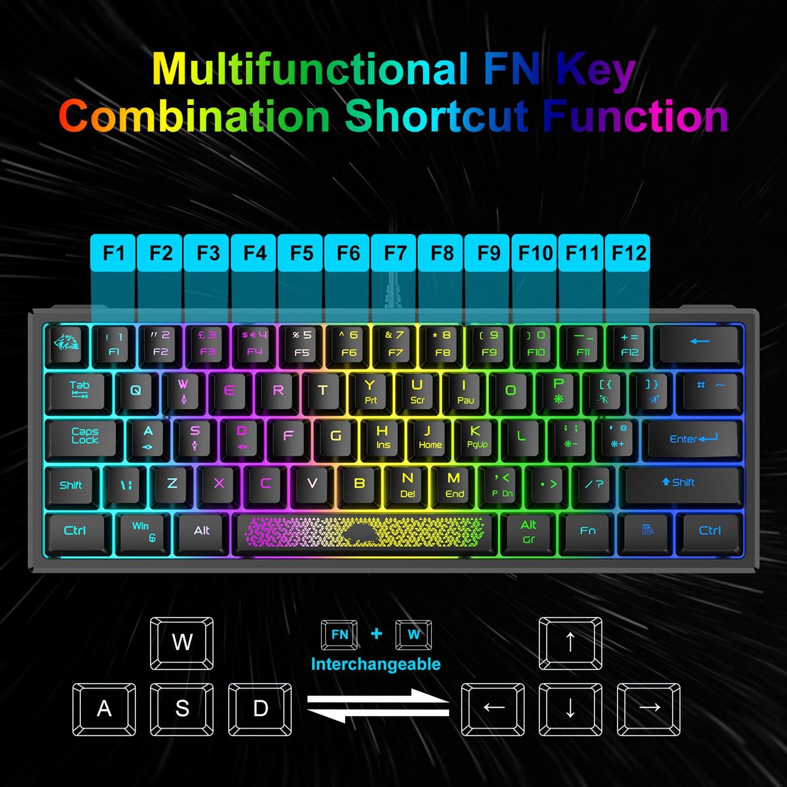 RGB Backlit 62 Key Game Keyboard 60% Layout Waterproof Mini for Gamer Android iOS Windows