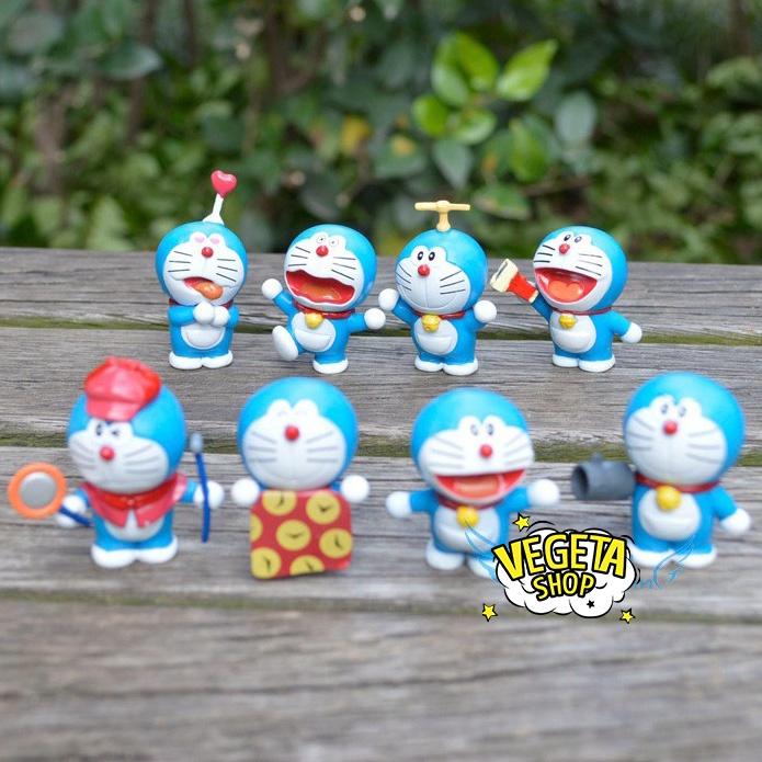 Mô hình Doraemon Doremon - Trọn bộ 8 Mô hình các tư thế Doremon Doraemon và bảo bối khăn trùm thời gian - Cao 4~5cm