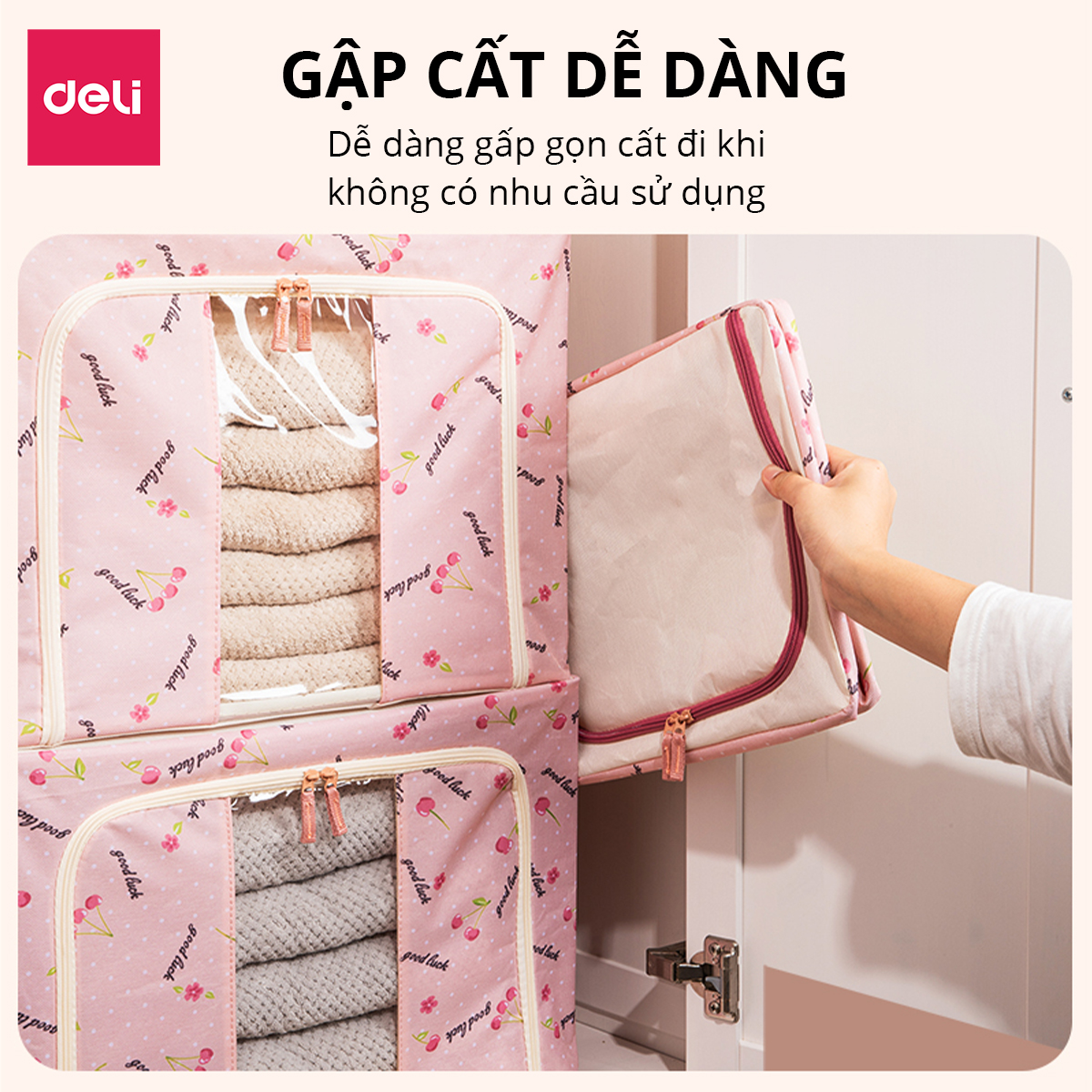 Túi Vải Đựng Quần Áo, Chăn Ga Gối Màn Gấu Bông, Sách Vở Khéo Khoá Deli - Hộp Vải Đựng Đồ Đa Năng Khung Thép Chịu Lực Cao Cấp - Nhiều Size Kích Cỡ Lớn Nhỏ