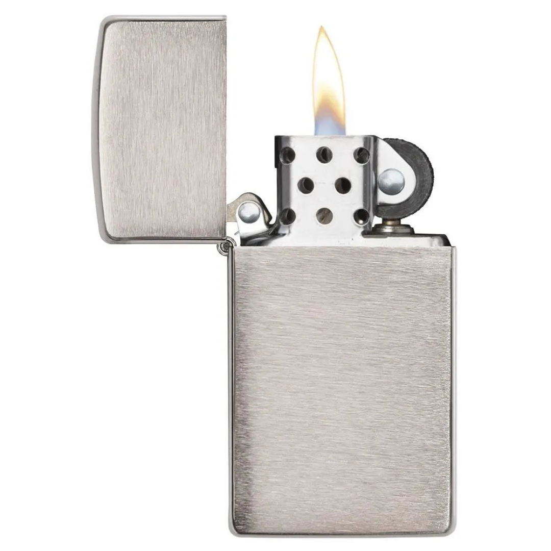 Bật lửa Zippo 1600 Slim Brushed Chrome - Dòng Zippo Nhỏ Gọn Mạ Chrome Xước Ngang Chính Hãng Mỹ, Chống Gió Cao Cấp