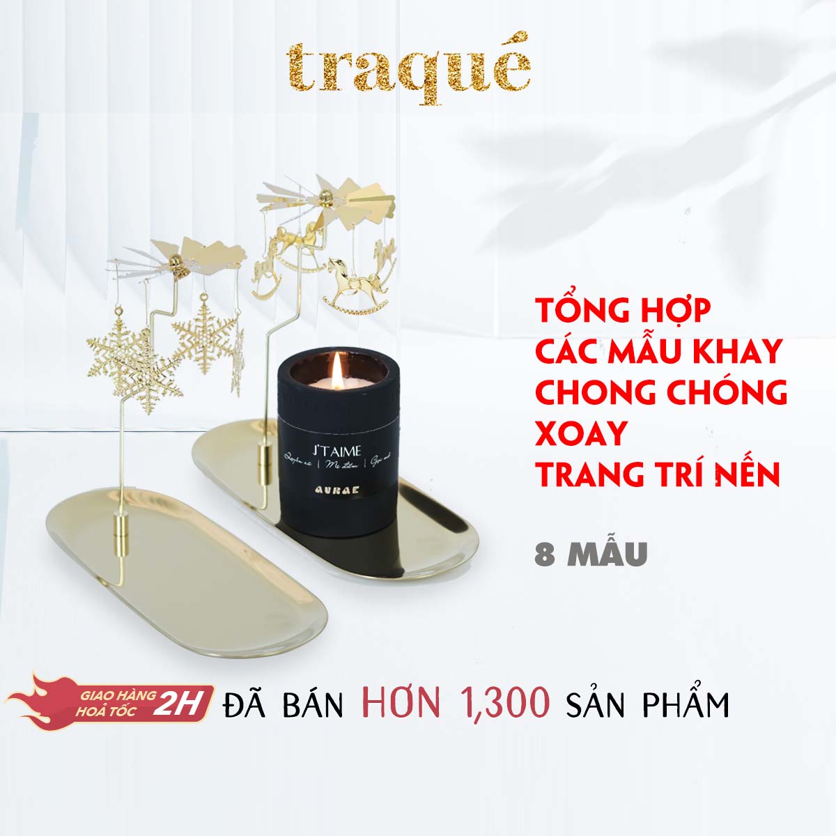 Chong chóng xoay – phụ kiện trang trí nhà cửa cùng nến thơm – thư giãn – Cỏ 4 lá may mắn – Fullset, khay to