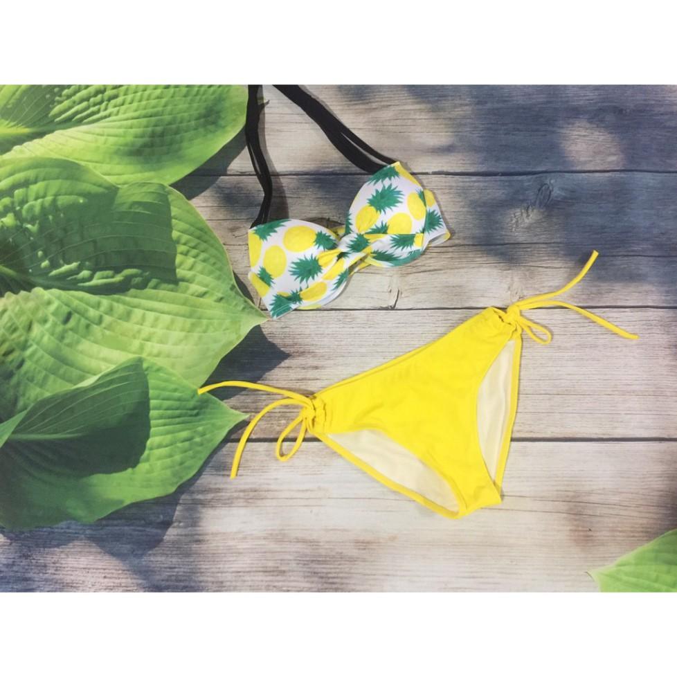 freeship Bikini hai mảnh họa tiết dứa mặc đi biển đẹp